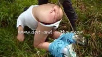 Young chav beaten & pissed on outdoors