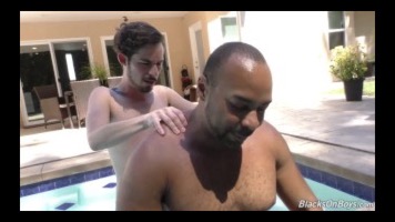 Slim white guy makes love with a huge cocked black man